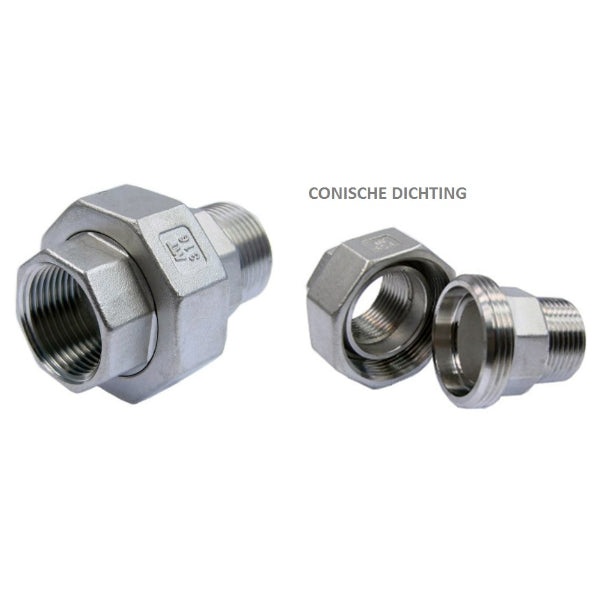 Inox raccord MF - 3/4" - conische dichting